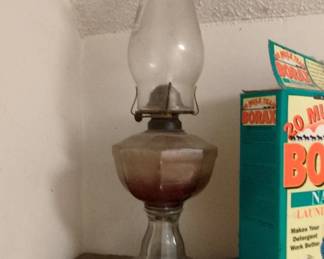 Victorian Hexagonal Amber Glass Font Oil Lamp