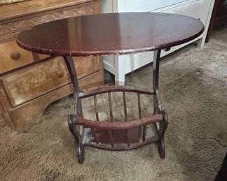 Vintage Mahogany Lyre Harp Side Table with Magazine Rack