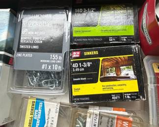 Assorted Construction Fasteners and Chain