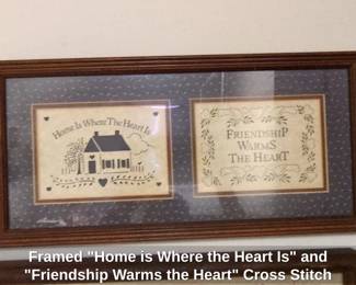Framed Home is Where the Heart Is and Friendship Warms the Heart Cross Stitch Sampler