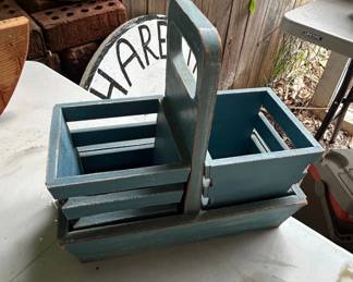 Blue Wooden Caddy Organizer with Handle