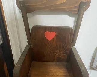 Vintage Wooden Doll High Chair with Red Heart Accent second image