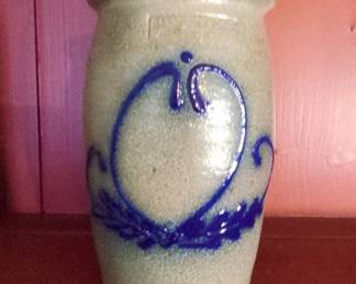 Stoneware Crock with Cobalt Blue Heart Decoration
