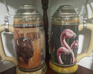 Pair of Budweiser Animals of the Continents Series Beer Steins