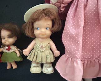 Vintage Composition Dolls with Pink Polka Dot Dress