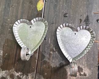 Vintage Tin Heart Candle Holders with Crimped Edges