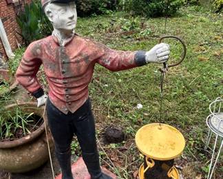 Vintage Cast Iron Lawn Jockey Bird Feeder