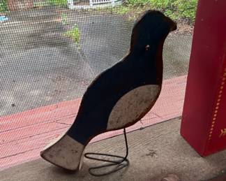 Hand Carved Wooden Bird Figurine with Wire Legs