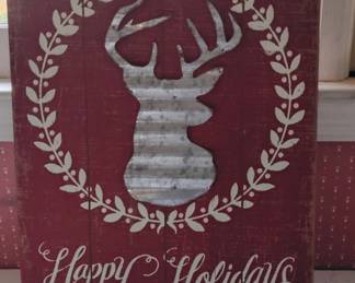 Rustic Happy Holidays Deer Wreath Wall Decor