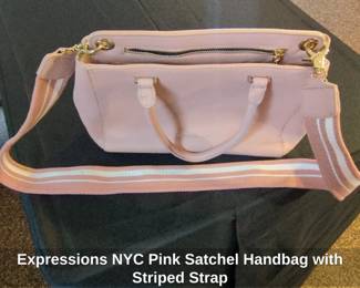Expressions NYC Pink Satchel Handbag with Striped Strap