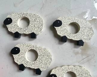 Set of Four Wooden Sheep Napkin Rings