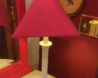 Traditional Table Lamp with Red Fabric Shade and Fluted Column