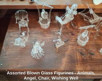 Assorted Blown Glass Figurines  Animals, Angel, Chair, Wishing Well