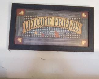 Welcome Friends Framed Art  Primitive Folk Art Style