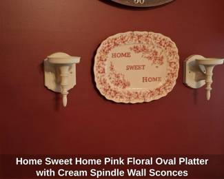Home Sweet Home Pink Floral Oval Platter with Cream Spindle Wall Sconces
