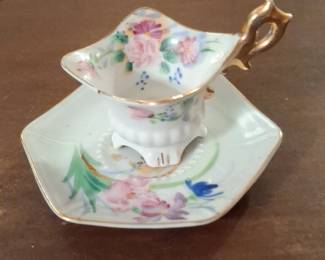 Japanese Miniature Tea Cup and Saucer Set with Floral Design