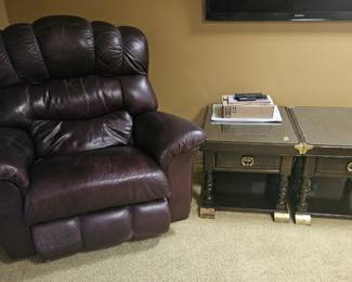 Leather recliner & 2 side tables