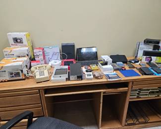 Office items phones electronic albums, mini tablets, kindle, calculators, ink cartridges, various cell phone accessories