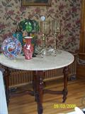 Marble top table with accessories