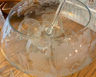 Crystal Punch Bowl with Orchard Etching