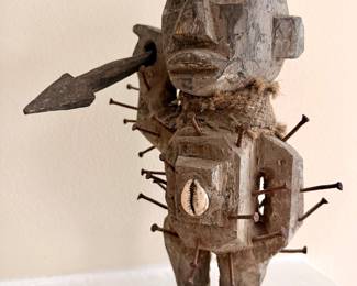 20th century African Nkisi-Nkondi power figure carved with cowrie shell