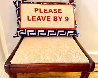 set of 6 Duncan Phyfe dining chairs and of course...this funny pillow!