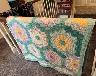 Antique Grandmother's flower garden quilt with 1930's fabric