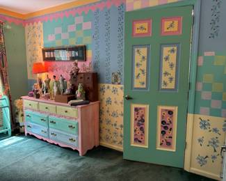 Painted walls, door and dresser, paint ed by the home owner, Priscilla Wilson