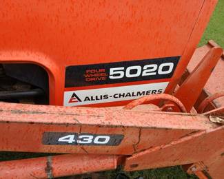 The Allis-Chalmers 5020 is four wheel drive and is has a 25 hp 3-cylinder diesel engine.