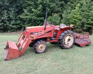 Early 1980s Allis-Chalmers 5020 tractor with 430 loader.  Includes 5 ft. rotary cutter.