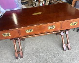 Trestle base campaign desk attributed to Maitland-Smith 
