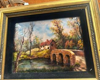 Limoges enamel plaque in frame
