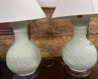 Pair Celadon lamps
