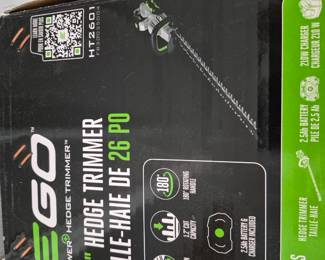 Ego Power Hedge Trimmer •	26” dual action blades •	2.5 hour rechargeable battery life •	180 degree rotating handle •	Includes charger •	$200 