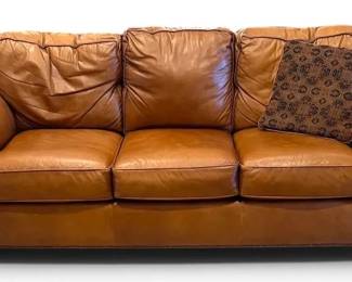 Brown Leather Sofa With Rolled Arms