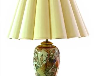 Japanese Satsuma Style Porcelain Lamp With Peacock Floral Pattern