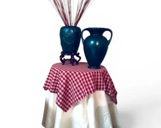 Side Table Two Green Vases
