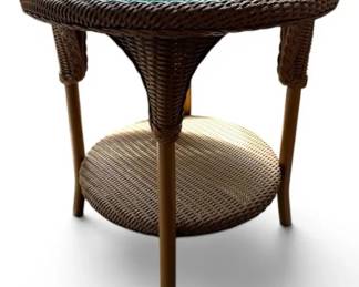 Brown Wicker Patio Side Table With Glass Top