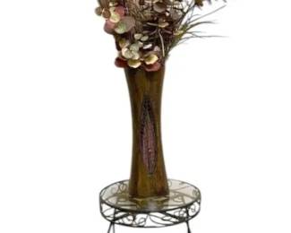 Glass And Iron Decorative Table With Vase Flowers