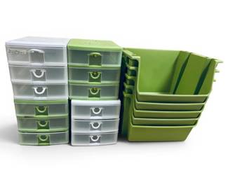 Green And White Storage Stacking Bins