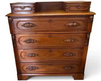 Victorian Eastlake Style Carved Walnut Chest of Drawers