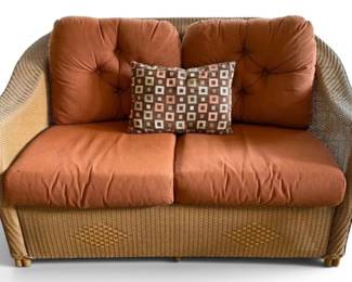 Red and Brown Wicker Love Seat