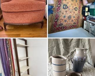 Selection of MCM antiques and replicas, area rug, ceramics