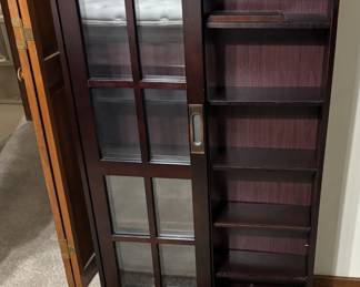 SEI Sliding Door Media Cabinet with Glass Doors and Shelves