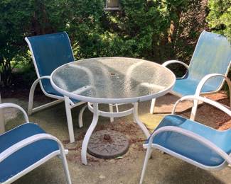 Fortunoff patio table and sling chairs 