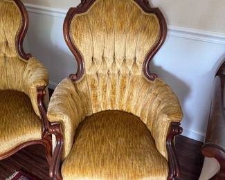 #16 - $200 each -American Victorian yellow velvet carved flower crest 