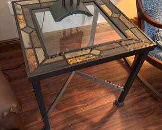 #43 - $160 -Iron glass with tiles set of 2 end tables 24x24x24