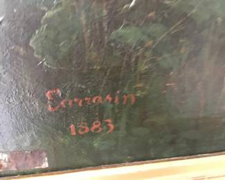 19th century oil painting on canvas 35"Tx29"W Joanny Paquier-Sarrasin (1847-1909) Listed artist - artist from Lyon France, painting signed and dated 1883.  $2,450.