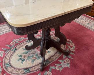 #3 - $190 - Eastlake table with beige marble top fitted 32x23x28 1/2