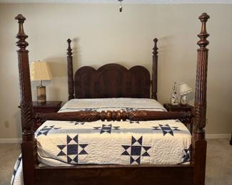 #34 - $575 - Antique  full size bed four poster flame mahogany - refinished - beautiful condtion - newer mattress included 